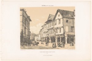 Utsikt över Place des Cordeliers i Dinan Place des Cordeliers à Dinan (titel på objekt) Contemporary France (serietitel) La France de nos jours (serietitel på objekt)