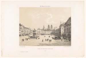 Utsikt över Place du Martroi i Orléans Place du Martroi à Orleans (titel på objekt) Contemporary France (serietitel) La France de nos jours (serietitel på objekt) av Leon Auguste Asselineau