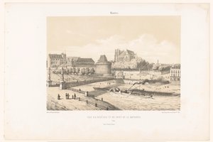 Utsikt över slottet och Pont de la Rotonde över Loire i Nantes Nantes. Vue du château et du pont de la Rotonde (titel på objekt) Contemporary France (serietitel) La France de nos jours (serietitel) av Leon Auguste Asselineau