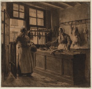 Interiör från ett slakteri, ca 1881 (kol och svartkrita överstruken med vitkrita) av Leon-Augustin Lhermitte