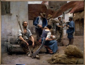 Lönelistan för skördare på en gård, en av dem har en falsk. Målning av Leon Augustin Lhermitte (1844-1925) 1882 Sön. 2,15x2,72 m Paris, musee d
