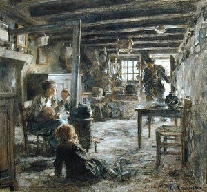 Une Famille, Interieur Fonte (Faderns återkomst) 1887 (pastell på papper) av Leon Augustin Lhermitte