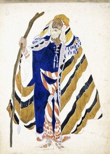 En kostymdesign för en dansare i Suite Arabe, föreställande en äldre man som håller i en stav, av Leon Bakst