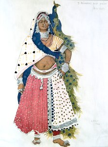 Bayadere med påfågel, balettkostymdesign, 1911 av Leon Bakst