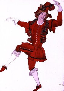 Kostymdesign för en Pageboy of the Fairy Mountain-Ash, från Sleeping Beauty av Leon Bakst