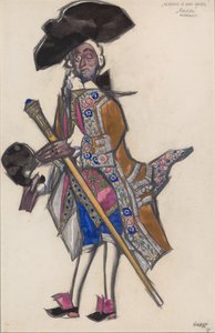 Kostymdesign för baletten The Good-Humoured Ladies av Scarlatti av Leon Bakst
