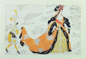 Kostym för Lady and her Page, för Diaghilev-balett (wc) av Leon Bakst