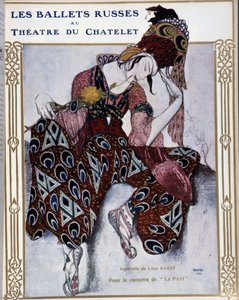 Les Ballets Russians au theater du Chatelet: kostym för "" La Peri"" - akvarell av Bakst, cov. i "" Comoedia illustrerad"" av Leon Bakst