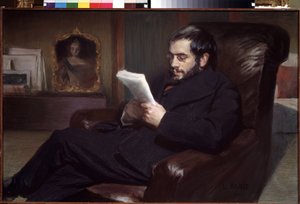 Porträtt av konstnären Alexander Benois (1870-1960) (Porträtt av konstnären Alexandre Benois). Teckning av Leon Bakst (1866-1924). Akvarell och pastell på papper, 64,5 x 100,3 cm av Leon Bakst
