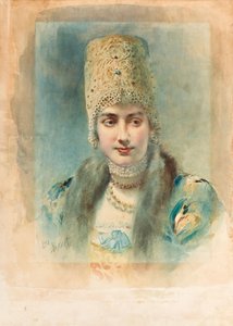Porträtt av en flicka som bär en Kokoshnik av Leon Bakst