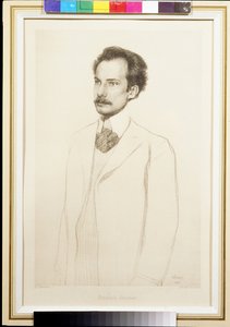 Porträtt av poeten Andrei Bely (Andre Biely) (1880-1934) av Bakst, Leon (1866-1924). Litografi av Leon Bakst