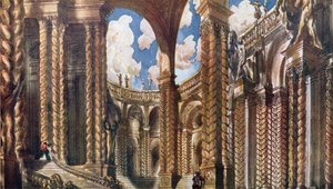 Landskapsdesign för trolovningen, från Törnrosa, 1921 av Leon Bakst