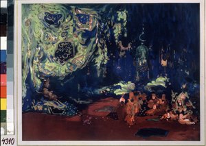 dekor för baletten "Sheherazade" i regi av Nicolas (Nikolai) Rimski Korsakov (Rimski-Korsakov) (1844-1908) av Leon Bakst