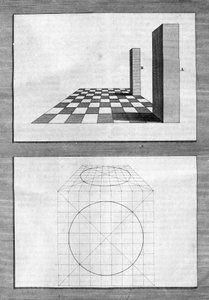 Behandlingar om arkitektur, perspektiv och geometri: tavlan hämtad från "" De Architectura Libri decem"" av Leon Battista Alberti (1404-1472), arkitekt, matematiker, italiensk poet från renässansen, London