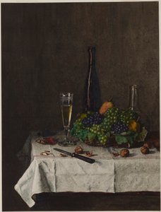 Stilleben med korg med druvor av Léon Bonvin