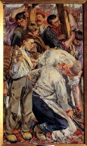 Socialrealism: "" Arbetarens åldrar"" Vänster del av en triptyk av Leon Henri Frederic (1856-1940) (ec.belg) 1897 Sön. 1,63x0,94 m Paris, musee d