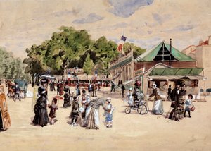 Promenaden till mässområdet. Målning av Leon Joseph Voirin (1833-1887) av Leon Joseph Voirin