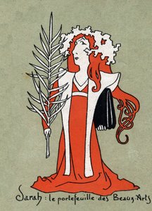 Tecknad av Henriette Rosine Bernard dit Sarah Bernhardt (1844-1923) som en portfölj av skön konst - Illustration av Leon Lebegue (1863-1944) - Gravyr i "" Le sun-du-dimanche"