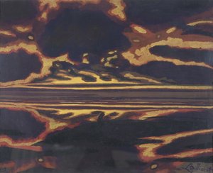 Havslandskap med solnedgång