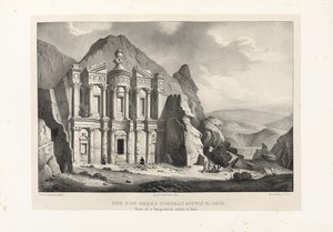 Utsikt över en stor grav som heter El Deir, Petra, 1830 av Leon de Laborde