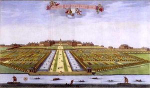 Det kungliga sjukhuset i Chelsey, från "Survey of London", graverat av Johannes Kip (ca 1652-1722).