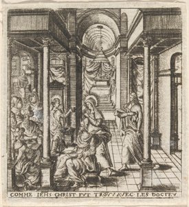 Maria och Josef Hitta pojken Jesus i templet med läkarna av Leonard Gaultier