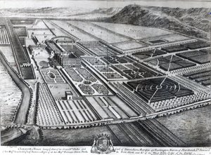 Chatsworth House, graverad av Johannes Kip