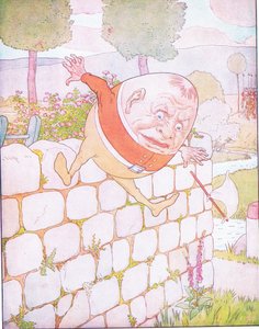 Humpty Dumpty hade en fantastisk höst (färg litho) av Leonard Leslie Brooke