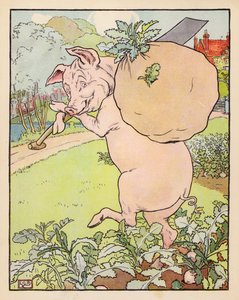 Illustration till De tre små grisarna (färglitografi) av Leonard Leslie Brooke