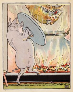 Illustration till De tre små grisarna (färglitografi) av Leonard Leslie Brooke