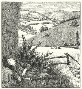 Liten pojke blå, kom, spräng ditt horn (gravyr) av Leonard Leslie Brooke