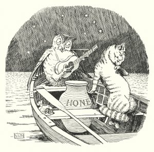 Ugglan och fittkatten (litho) av Leonard Leslie Brooke