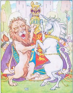 Lejonet och enhörningen kämpade om kronan (färg litho)
