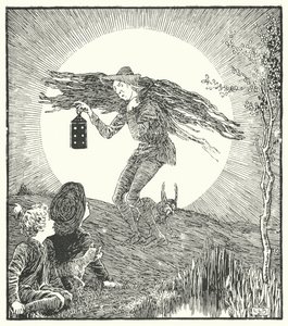 Mannen i månen, ramlade ner (gravyr) av Leonard Leslie Brooke