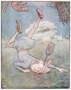 Mannen i månen kom fallande, från A Nursery Rhyme Picture Book, pub. 1914. av Leonard Leslie Brooke
