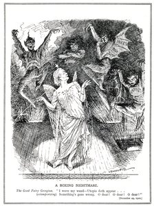 LLoyd George, koalitionsregeringens "goda fe" hoppas kunna förvandla Storbritannien till Utopia men frammanar istället mardrömmen och djävlarna med arbetslöshet, handelsnedgång, höga priser och oroligheter,