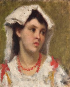 La ciociara Portrait de paysanne de la region de la Ciociaria pres de Rome (Ung dam från Ciociaria nära Rom) Peinture de Leonardo Bazzaro (1853-1937) Collection privee av Leonardo Bazzaro