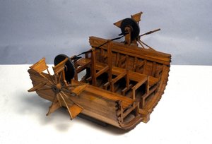 Hjulförsedd framdrivningsbåt. Modell från teckningen av Leonardo da Vinci (Leonardo da Vinci). Museum of Science and Technology, Milano.
