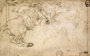 A Horseman in Combat with a Griffin, 1500-talet (silverpoint på papper) av Leonardo da Vinci