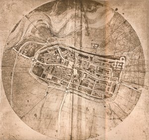 En karta som representerar staden Imola, Italien, c1472-c1519 1883 av Leonardo da Vinci