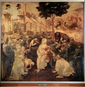 Tillbedjan av Magi - olja på trä av Leonardo da Vinci