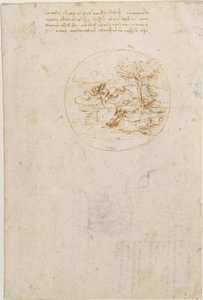 Allegori över ödlan som symbol för trofasthet (framsidan); Skiss till en scenografi (baksidan) av Leonardo da Vinci