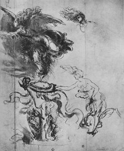 En ängel som placerar en sköld på en trofé och separata studier av ängeln, c1480 1945 av Leonardo da Vinci