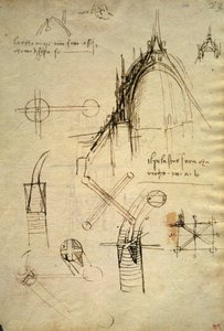 Arkitektoniska detaljer och avsnitt av kupolen i Duomo i Milano, f41 av Code Trivulzianus av Leonardo da Vinci