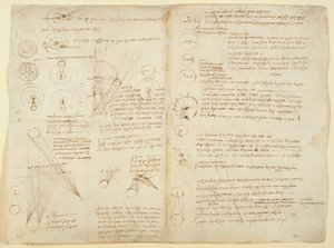 Arundel 263 f.107v f.104 Anteckningar och diagram om mekanik, från 