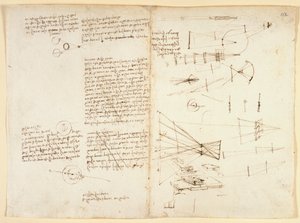 Arundel 263 f.115v, f.112 Anteckningar, skisser och ett diagram över ögats egenskaper, c.1490 (penna & bläck på papper) av Leonardo da Vinci