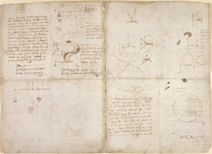 Arundel 263, f.135v, f.134, Anteckningar och diagram om mekanik; anteckningar och schematiska skisser om floder och vattenflöden, från 