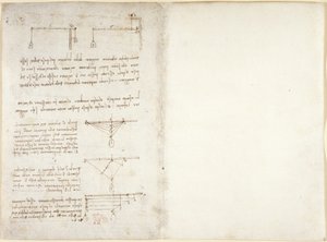 Arundel 263, f.1v, f.14 Anteckningar och diagram om mekanik, från 