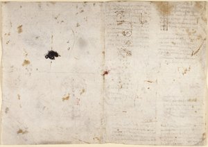 Arundel 263, f.225v, f.230 Ritningar på de mekaniska krafterna och krafterna, slagverk, gravitation, rörelse, optik och astronomi, med olika aritmetiska och geometriska propositioner (penna och bläck på papper) av Leonardo da Vinci