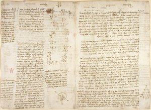Arundel 263, f.279v f.280, Anteckningar, matematiska beräkningar och diagram med titeln 